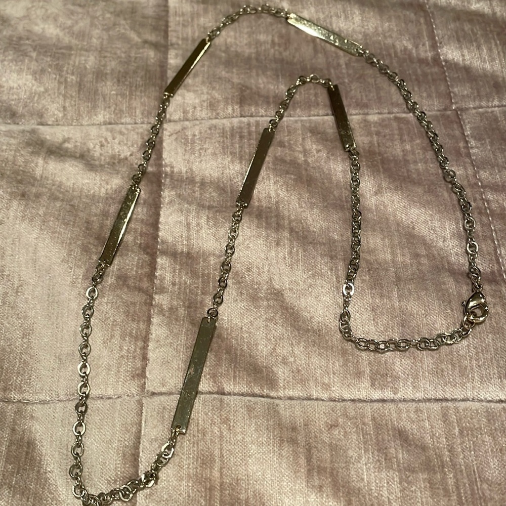 Minimalist Sleek Bar Station Necklace Silver 34”